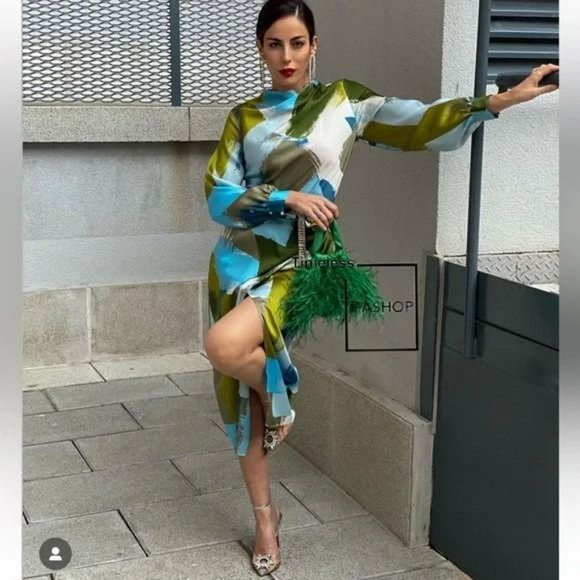 ZARA PRINTED MIDI DRESS - Picture 1 of 4